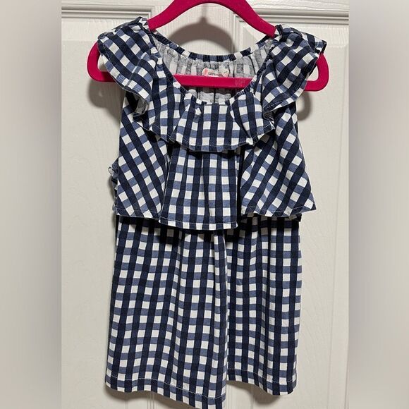 Kids crew cuts blue/white checkered tank shirt with a ruffled collar. - Picture 2 of 4